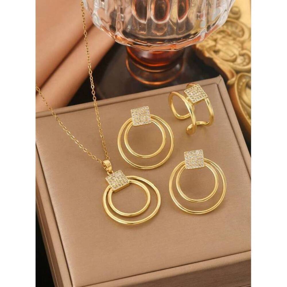 /Set Gold-Tone Stainless Steel Jewelry With 18K Gold Plating, Including Cubi